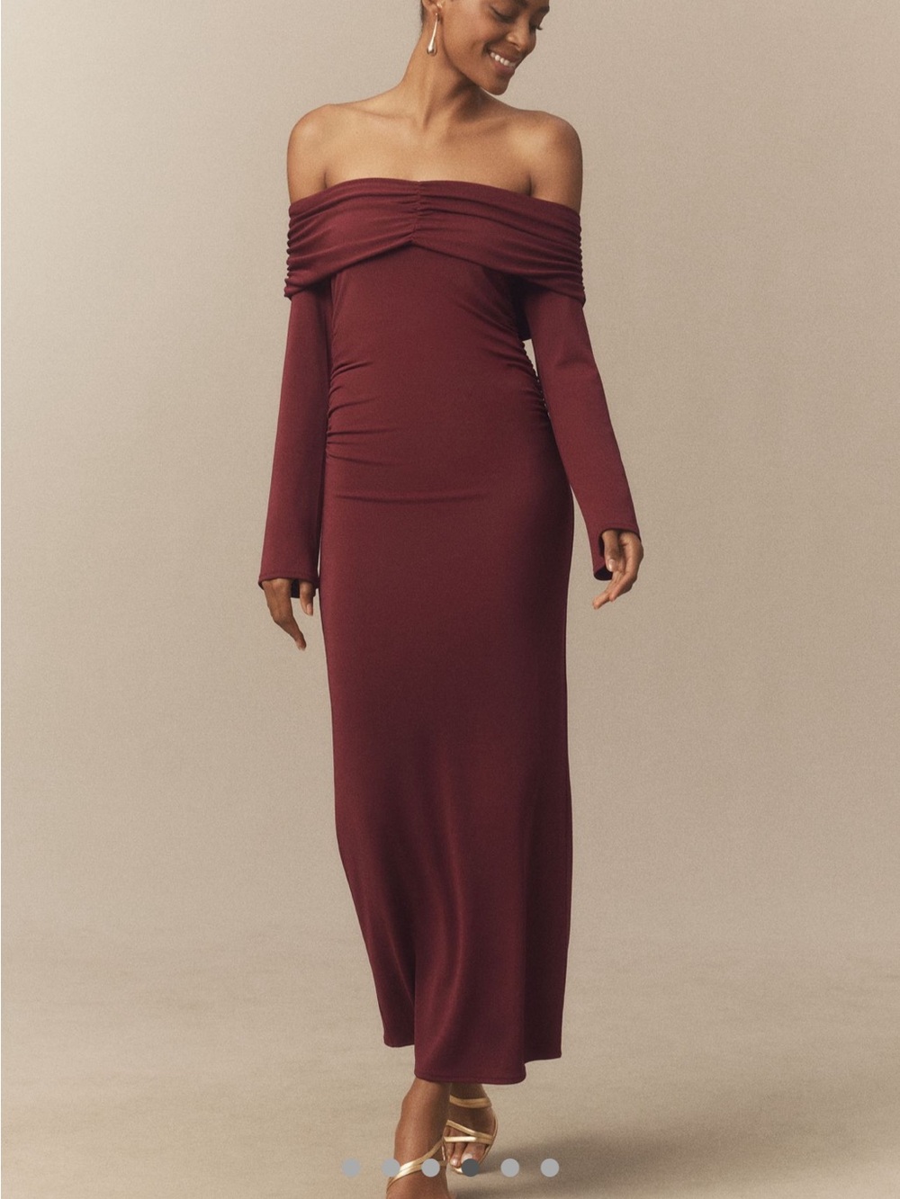 Anthropologie Burgundy Off-Shoulder Strapless Maxi Dress